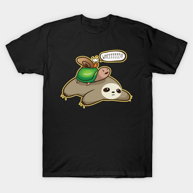 'Sloth-Turtle-Snail Piggyback' Funny Racing Animal T-Shirt by ourwackyhome
